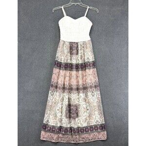 Lily Rose Maxi Dress Womens Large‎ Floral Boho Lace Tank Crochet beach flare